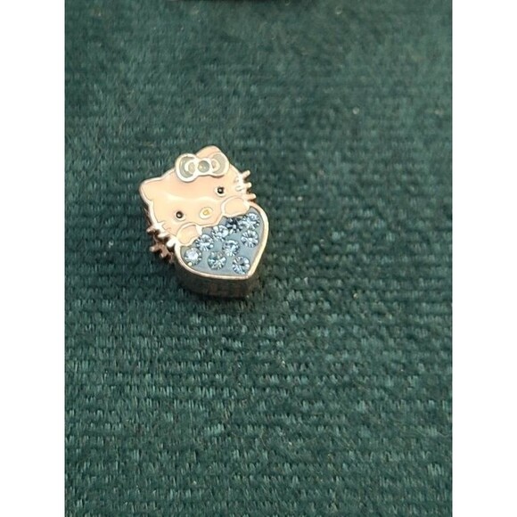 Sterling Silver Hello Kitty Charm – Blue Heart Rhinestones, Sanrio 925 Bead - Picture 1 of 3
